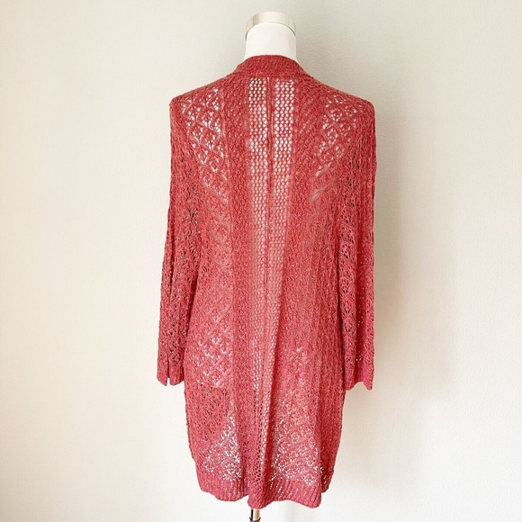 Maurices Pointelle Knit Open Front Longline Rust Color Cardigan - Picture 2 of 3